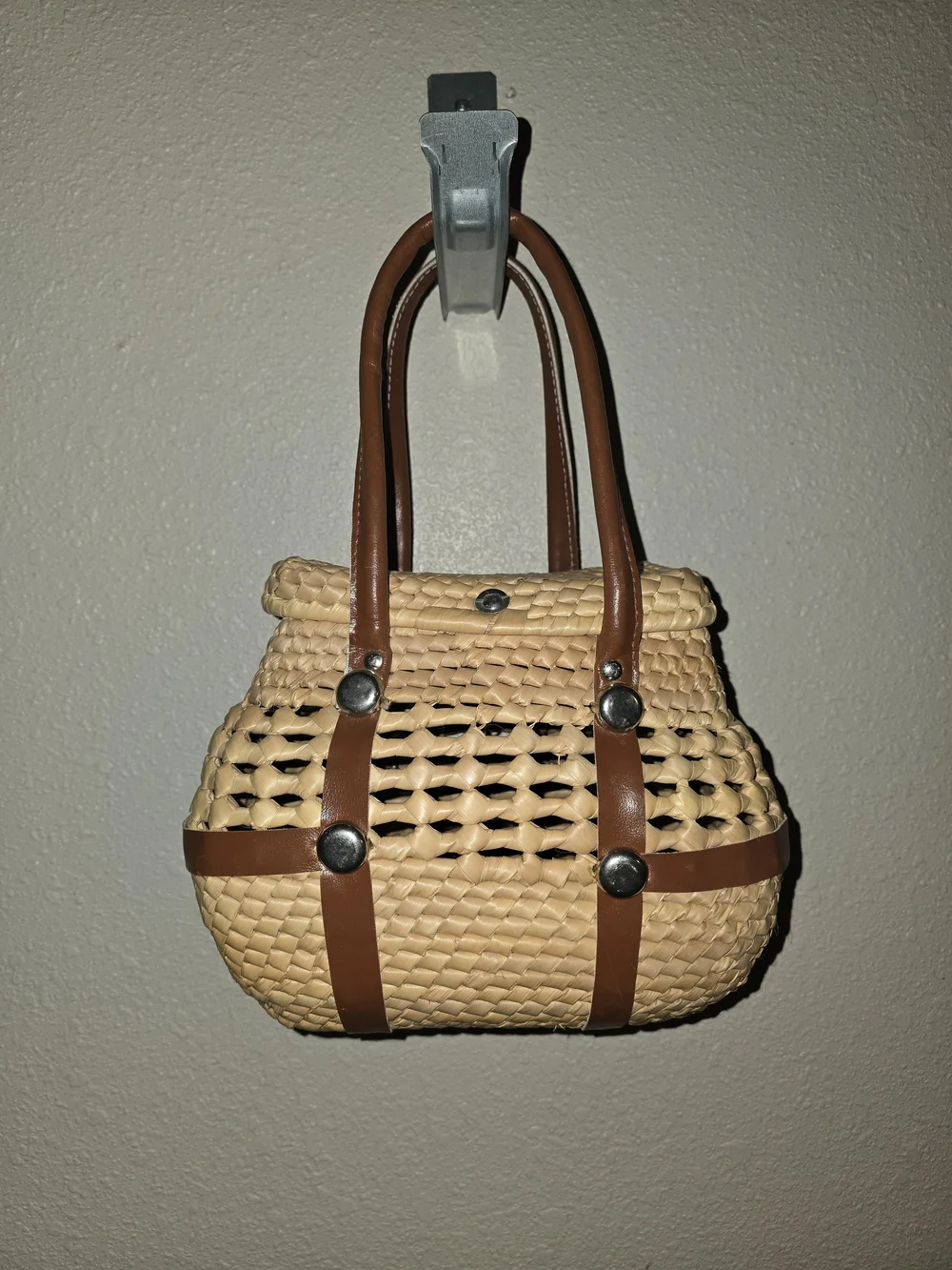 ​Vintage Wicker Basket Handbag - Cottagecore Retro Purse